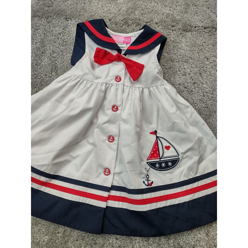 GOODLAD Sailor Applique‎ Sailboat Dress Sz 18 Months Red White Blue